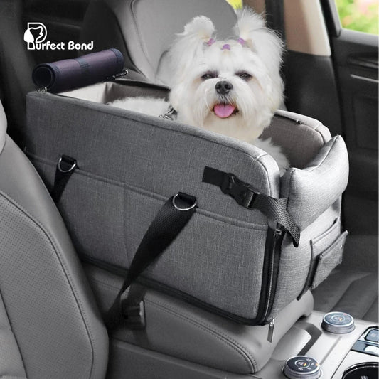 Portable Waterproof Car Seat, Elevated Seat on Cars, Armrest for Small Dog, Cat, PU Leather, Waterproof, Deluxe Dog Carrie, 4 in